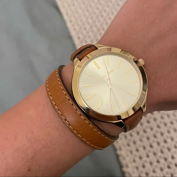 Michael Kors brown leather wrap watch Michael Kors Leather Studded Runway Double Wrap Watch  main image 4